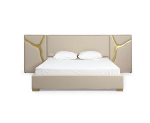 Fable Beige Modern Bonded Leather & Gold Eastern King Bed