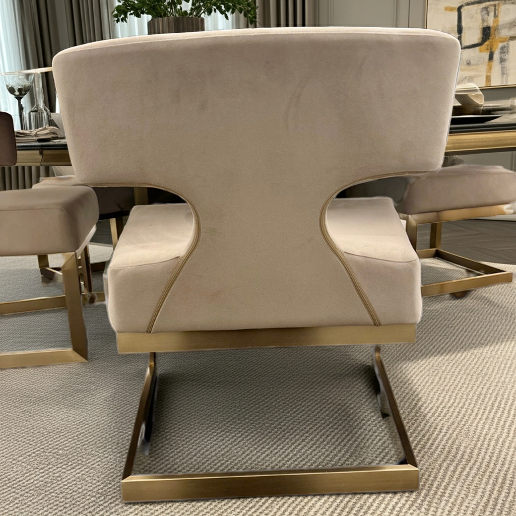 True Modern Off-White Velvet & Brass Dining Chair