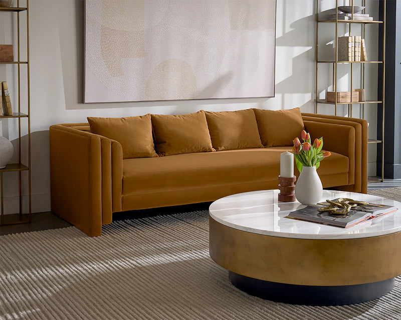Kira 96" Cognac/Gold Sofa