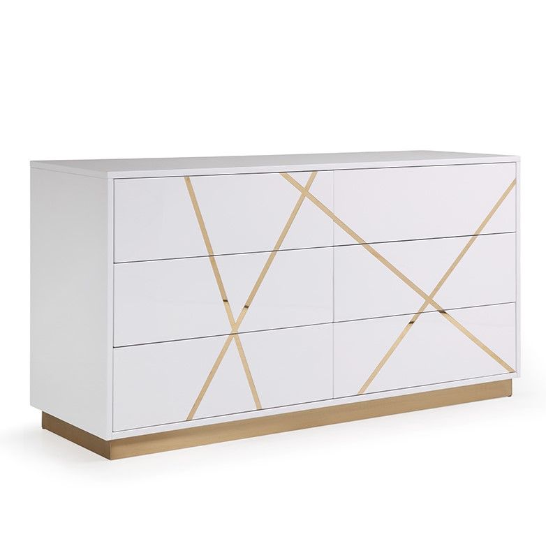 Ivo Modern 66" Wide White and Gold Dresser