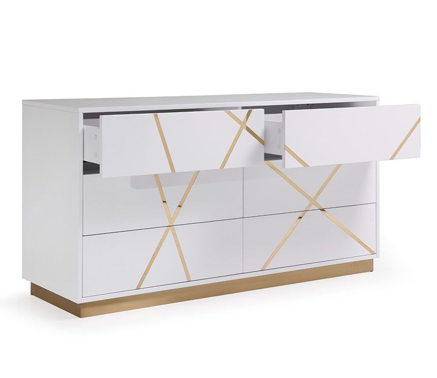 Ivo Modern 66" Wide White and Gold Dresser