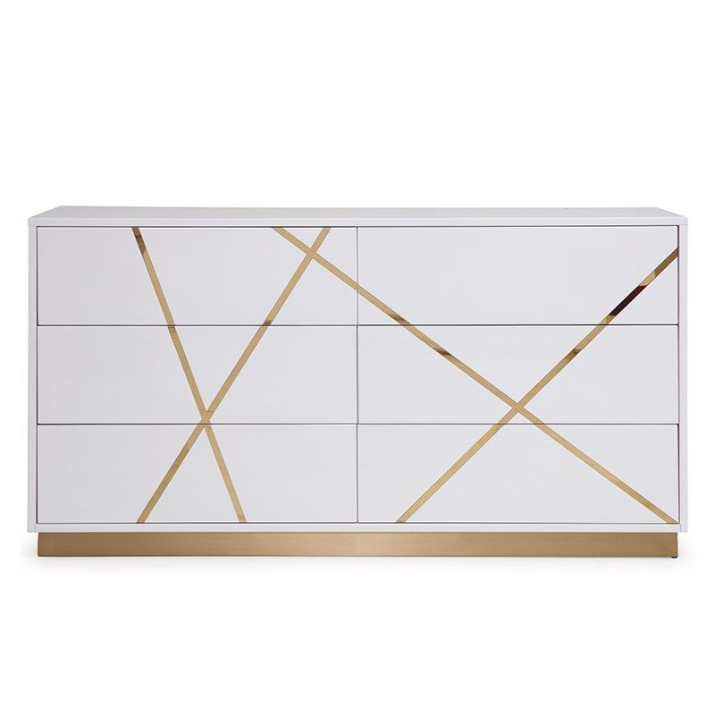 Ivo Modern 66" Wide White and Gold Dresser
