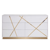 Ivo Modern 66" Wide White and Gold Dresser