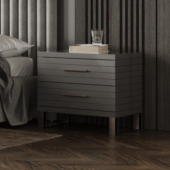 Surya Grey High Gloss Slatted Nightstand