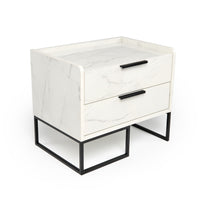 Antonina Modern Faux White Marble Bed with 2 Nightstands