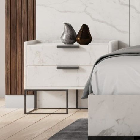 Antonina Modern Faux White Marble Bed with 2 Nightstands