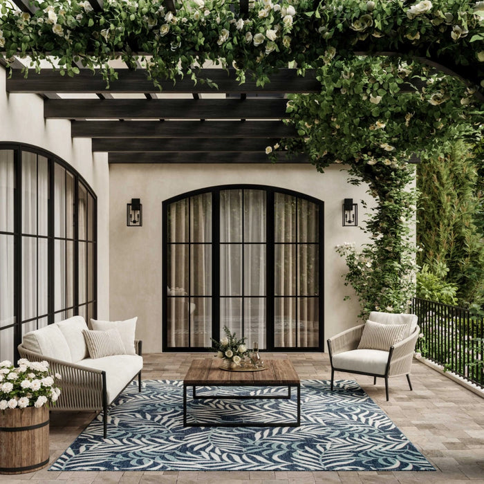 Annaleisa Indoor/Outdoor Navy Leaves Area Rug - Elegance Collection