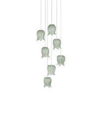 Lily-of-the-Valley Green 7-Light Round Multi-Drop Pendant