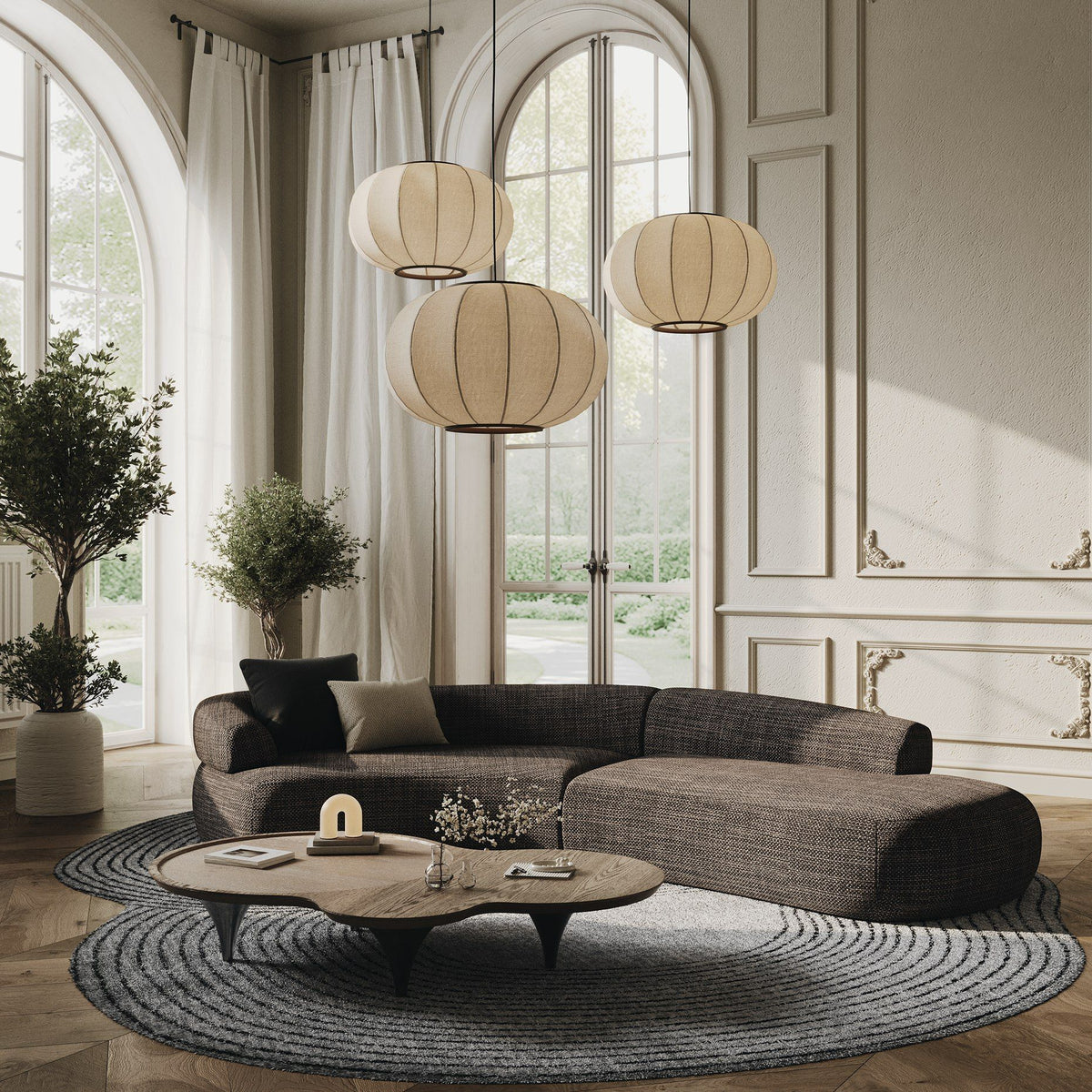 Daytenne 140" Modern Dark Grey Curved Sectional Sofa