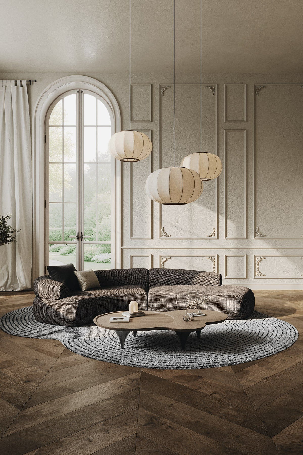 Daytenne 140" Modern Dark Grey Curved Sectional Sofa