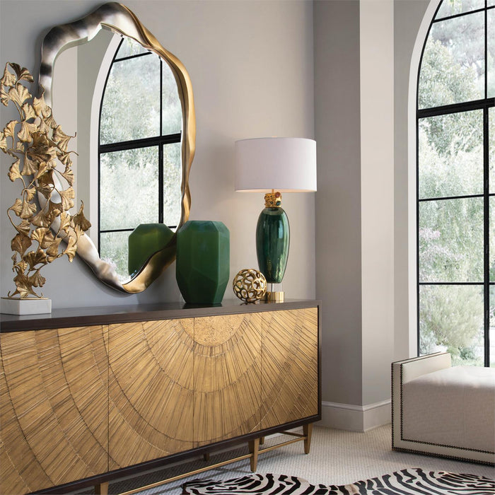 Cosima 19" Green Jeweled-Collar Stones & Brass Table Lamp