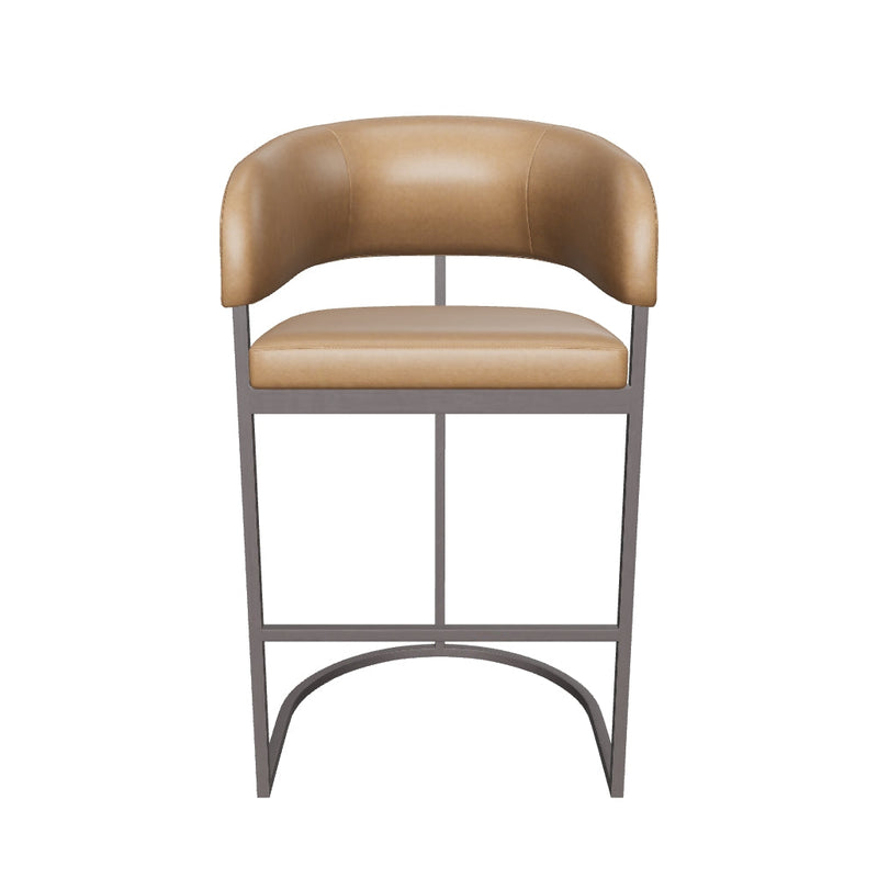 Marris Cognac Faux Leather & Gunmetal Barstool