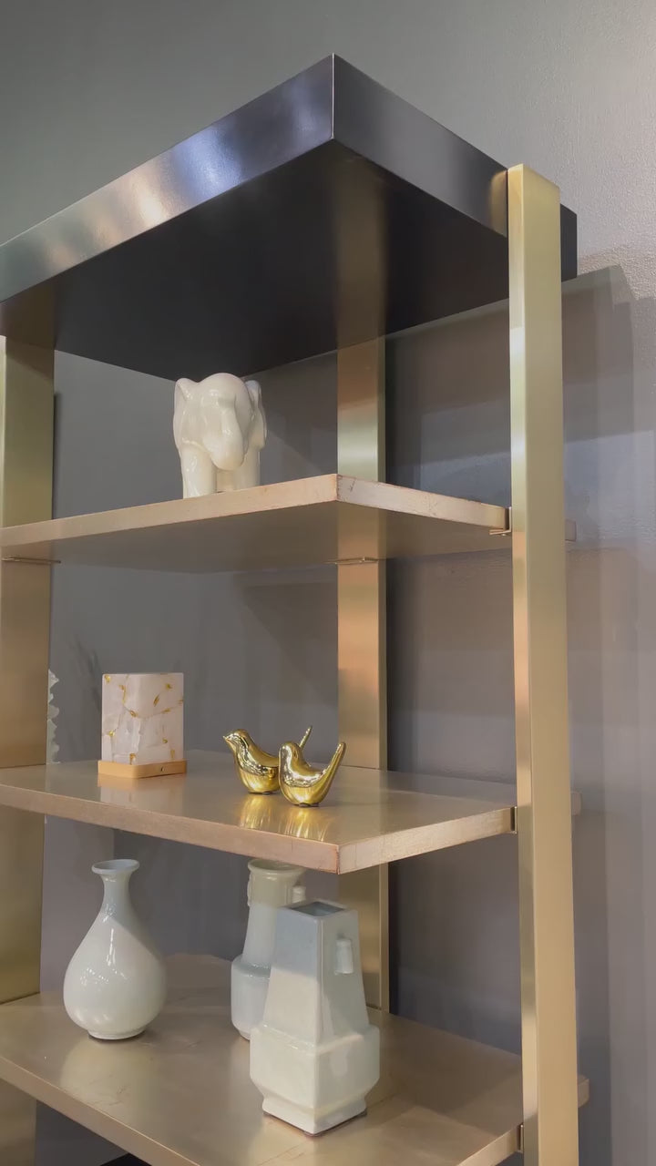 Kyle Satin Brass & Espresso Shelving Unit