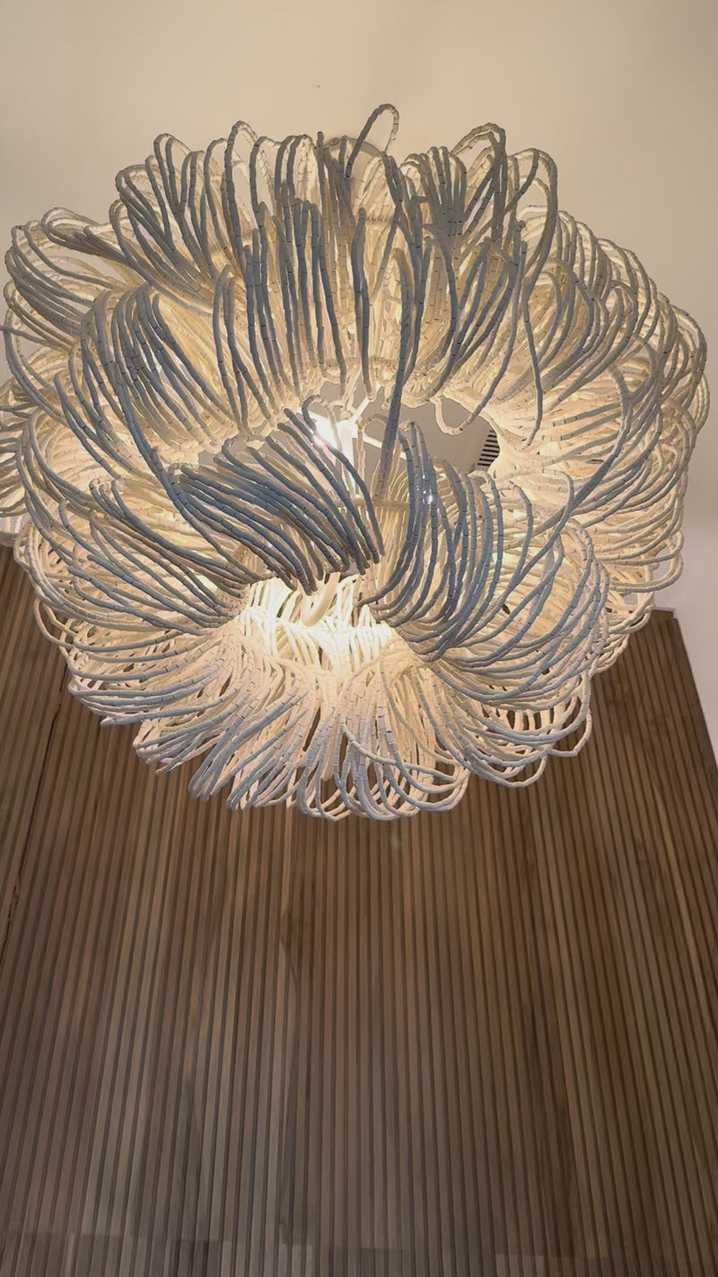 Monroe Wood Beaded Off-White Chandelier
