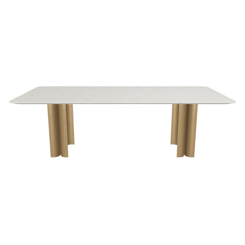 Astara 94.5" Antique Brass & Cream Marble Dining Table