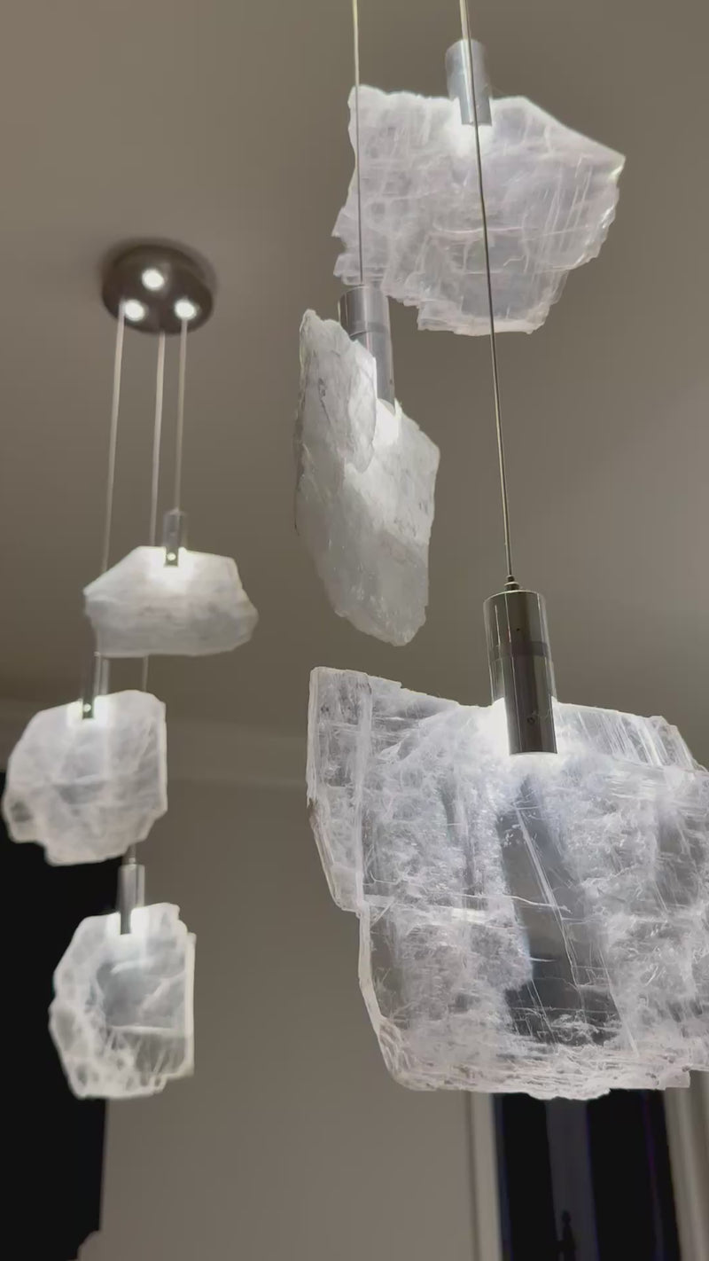 Yve Selenite Pane Six-Light Droplight Chandelier - Luxury Living Collection