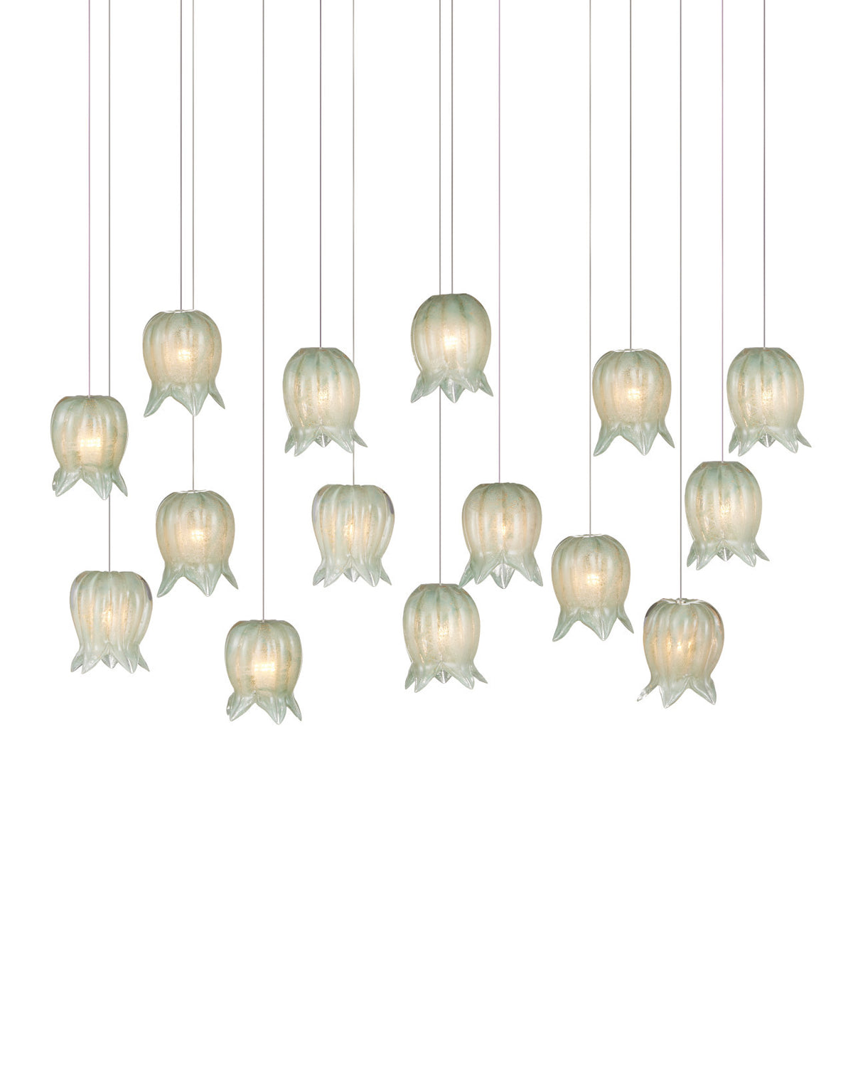 Lily-of-the-Valley Green 15-Light Linear Multi-Drop Pendant