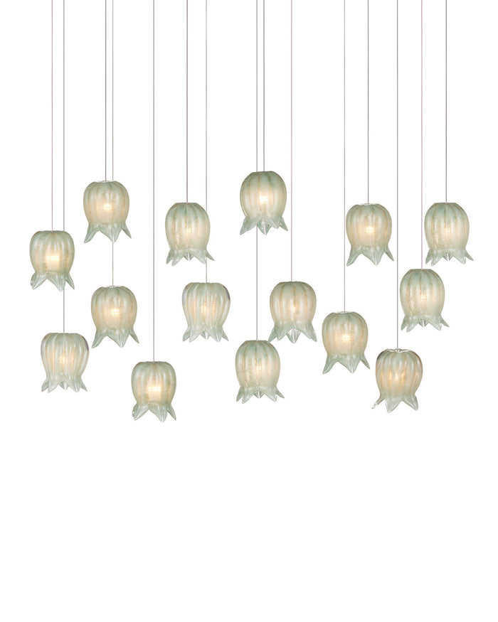 Lily-of-the-Valley Green 15-Light Linear Multi-Drop Pendant