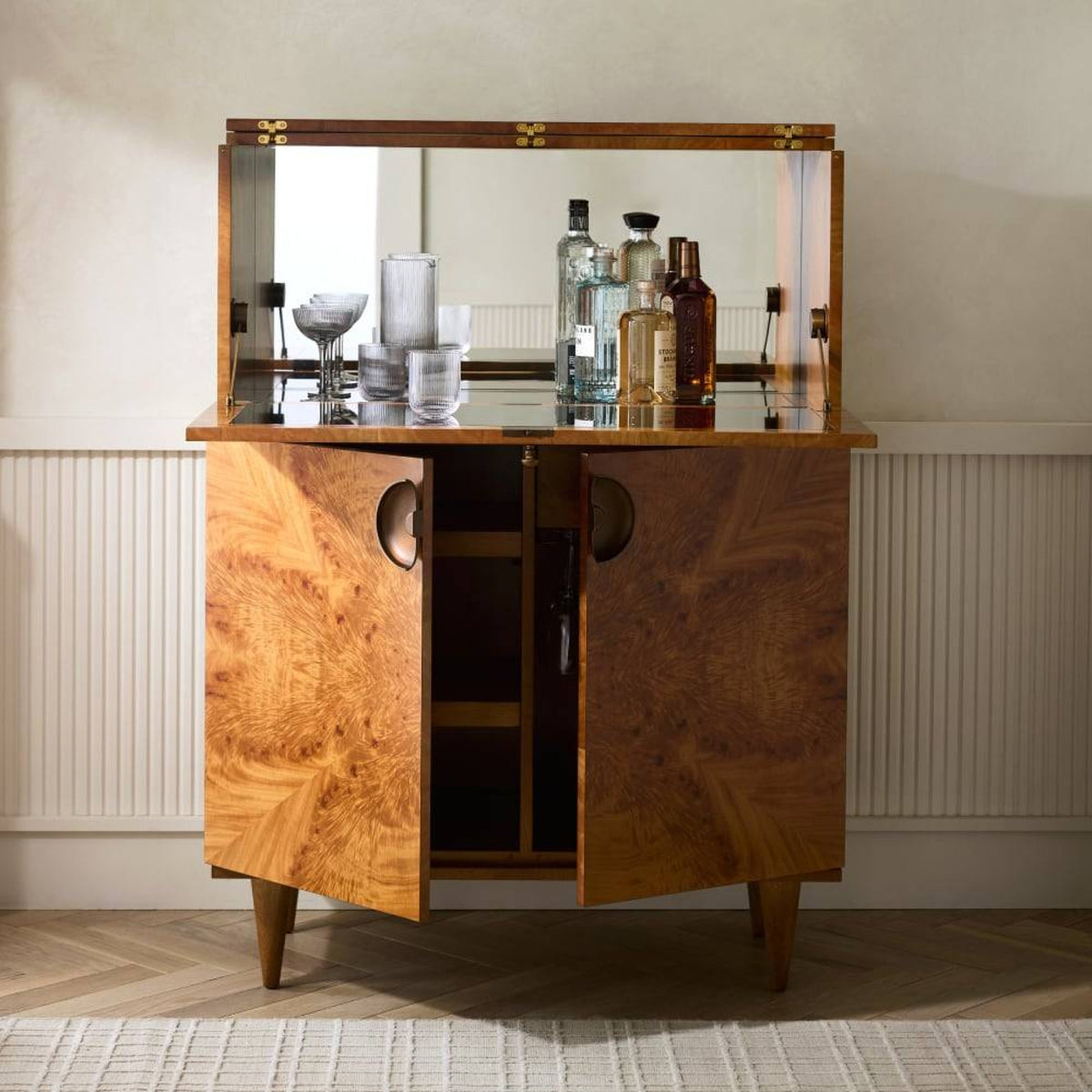 Annistyn 37" Brown Burl & Vintage Brass Cabinet