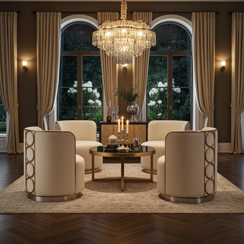 Rhumba Neutral Fabric & Burnished Silver Swivel Accent/Dining Chair