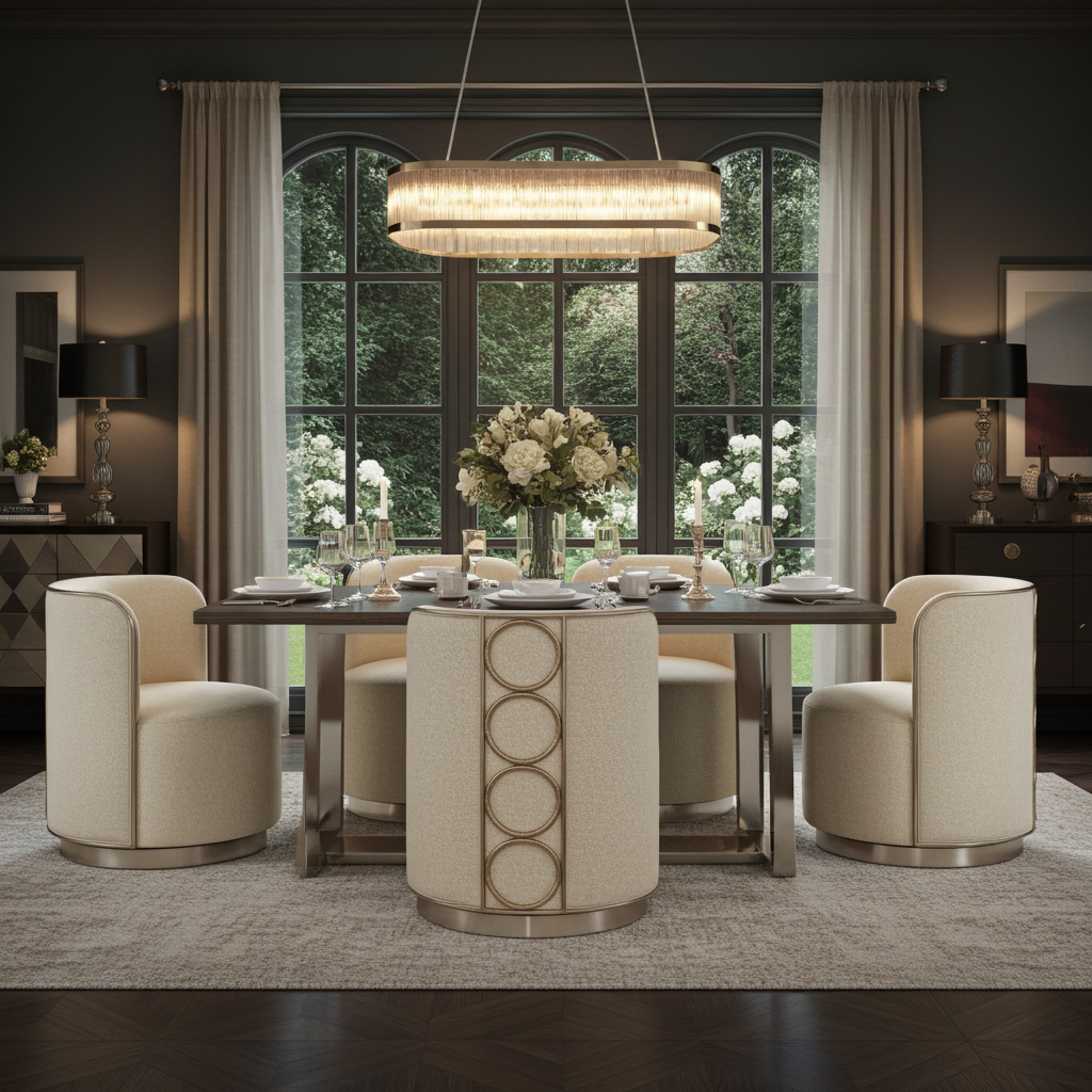Rhumba Neutral Fabric & Burnished Silver Swivel Accent/Dining Chair