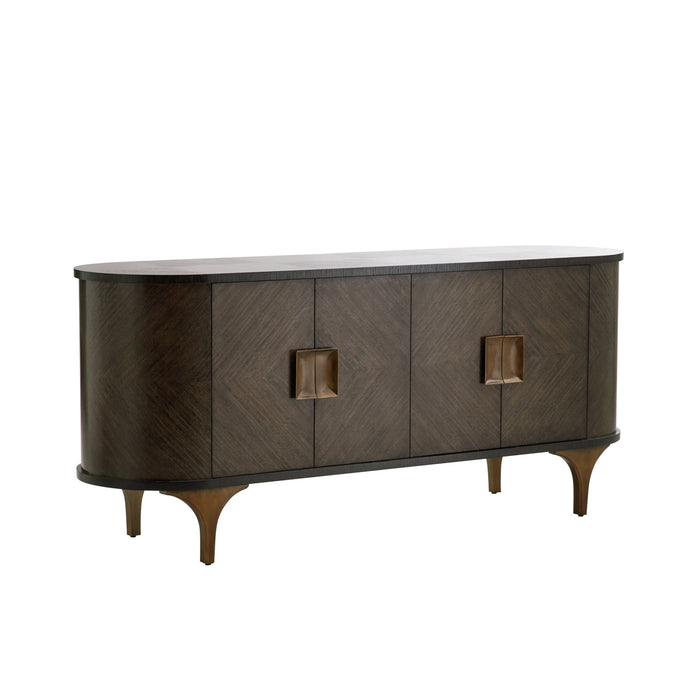 Arna 77.5" Brown & Vintage Brass Oval Sideboard/Credenza