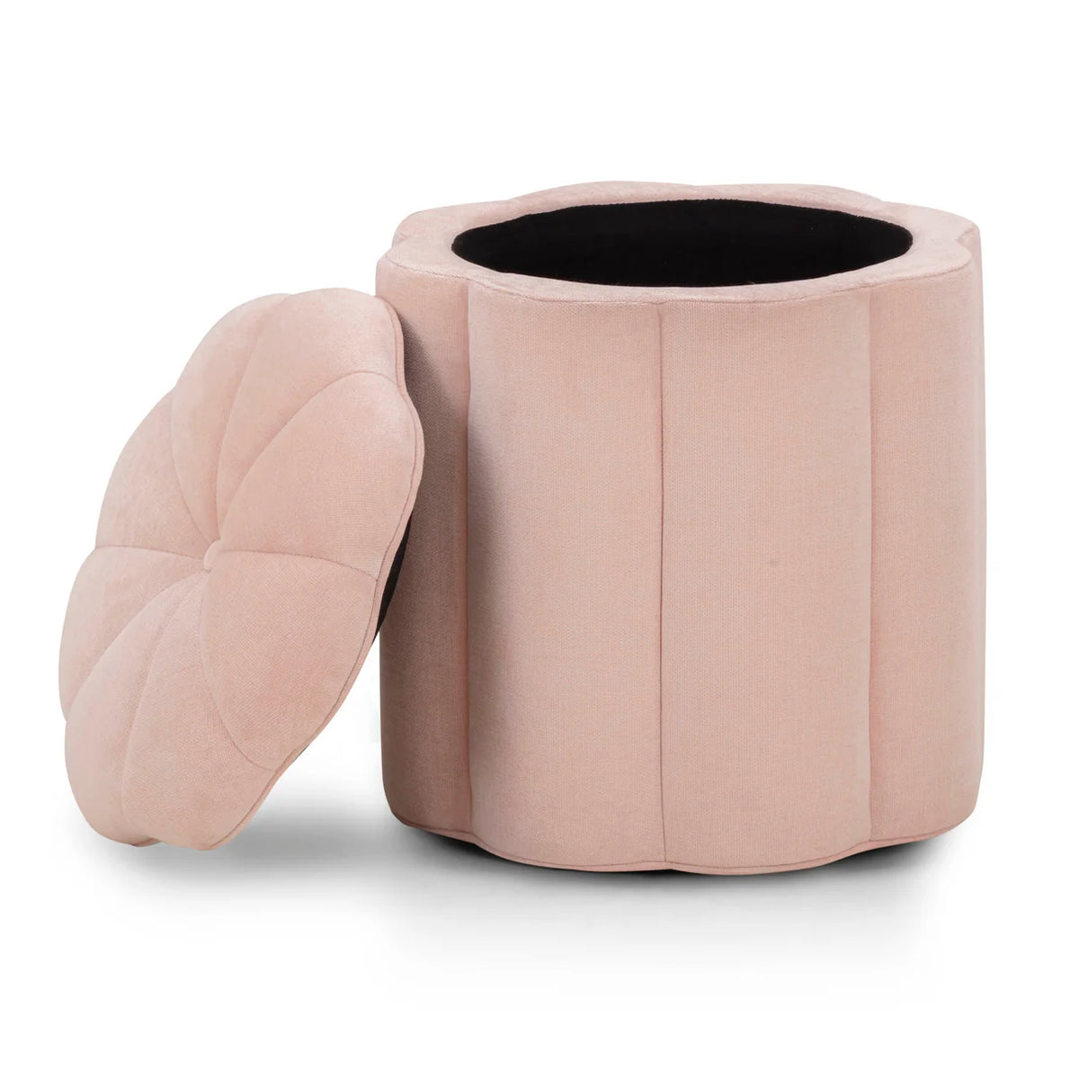 Petals Textured Pink Performance Velvet Storage Ottoman