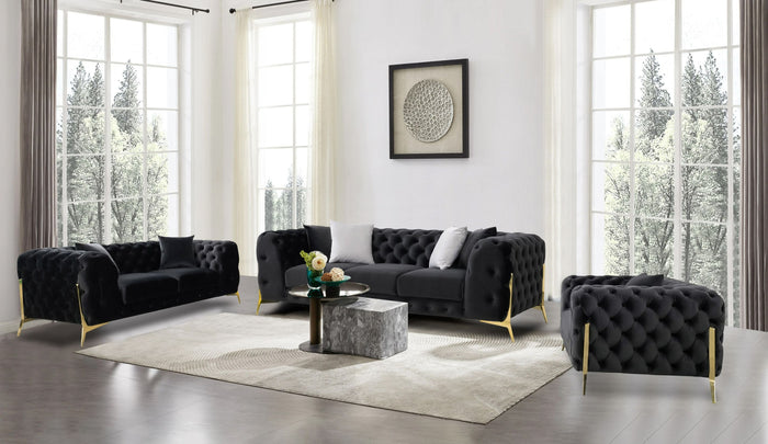 Bronte 97" Black Velvet Transitional Sofa