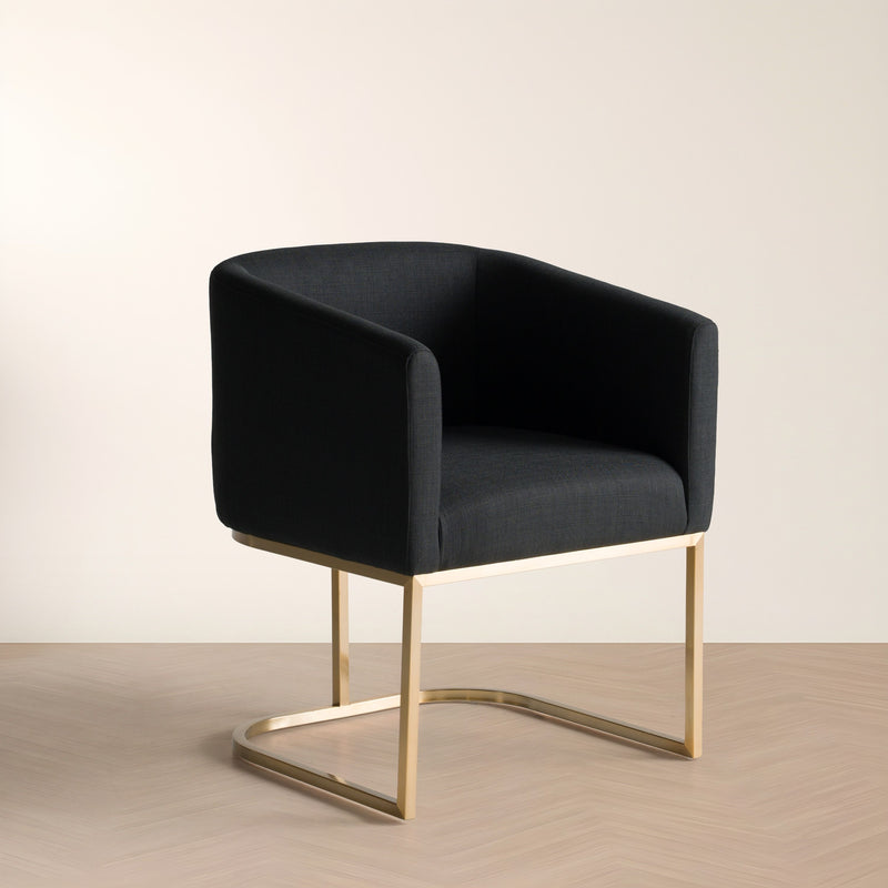 Ren Modern Black Fabric & Antique Brass Dining Chair