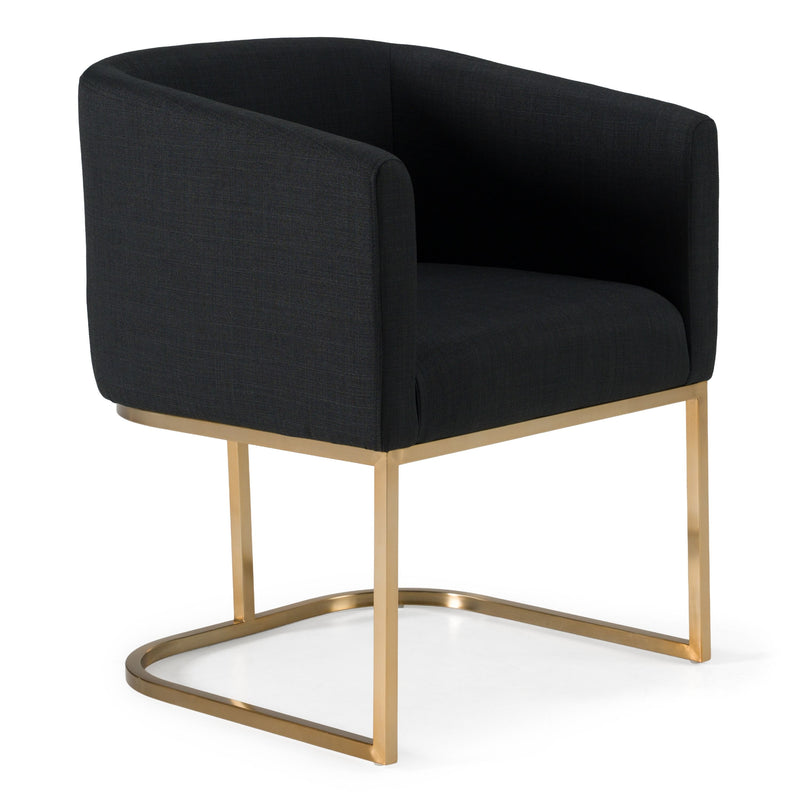 Ren Modern Black Fabric & Antique Brass Dining Chair