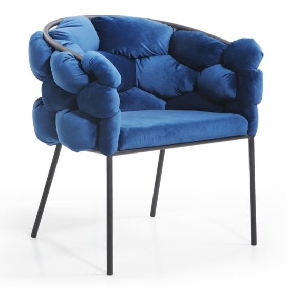 Camber Modern Blue Fabric with Black Powder Coated Metal Legs Dining Chair