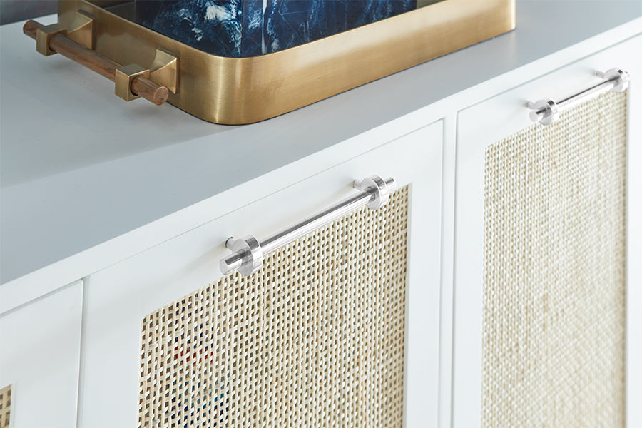 Radley 70" White Lacquer & Natural Cane With Silver Cabinet
