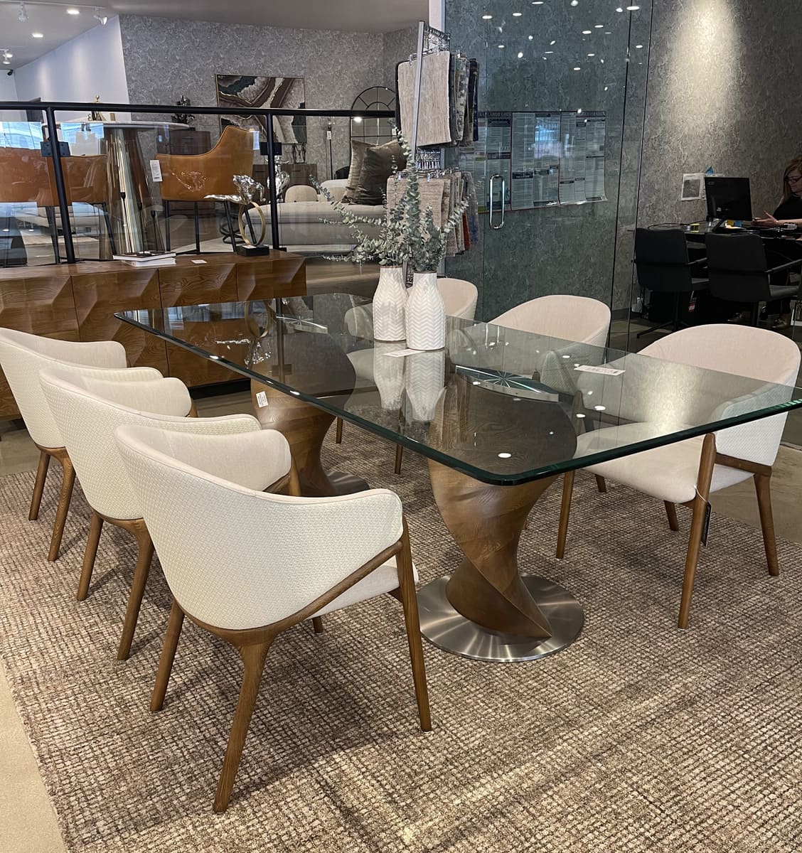 Claude Cream Fabric and Walnut Arm Dining Chair