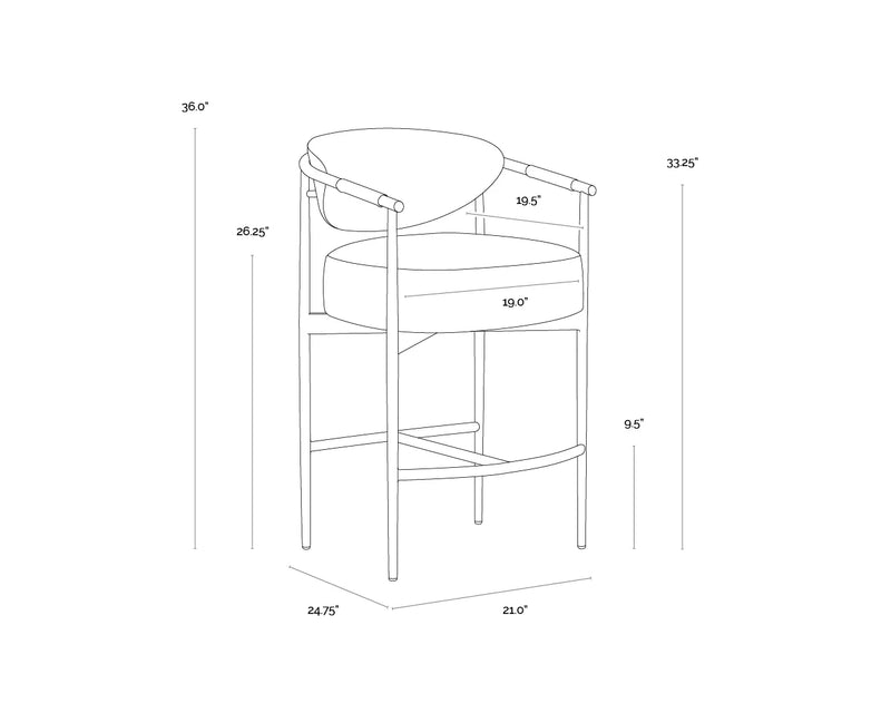 Heloise Faux Leather Cognac & Gold Counter Stool (Set of 4)
