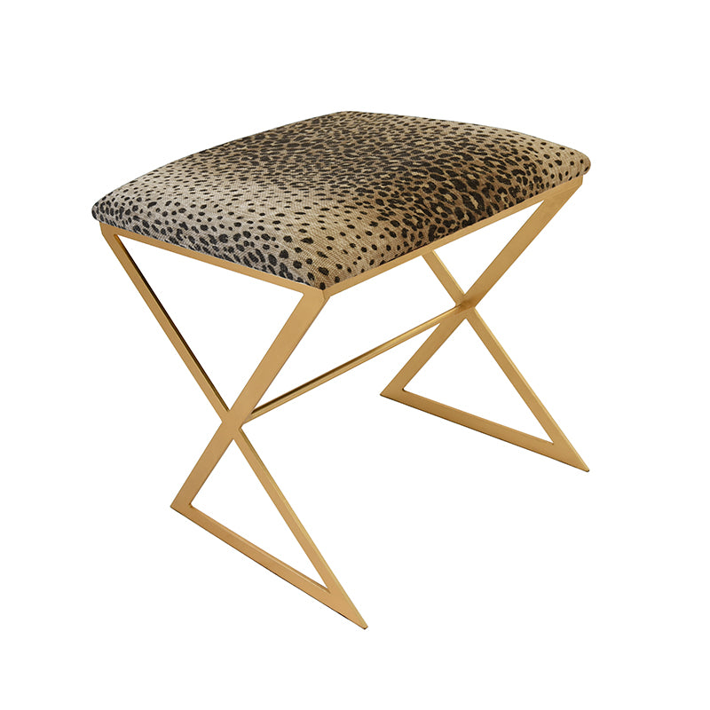 Emani Luxe Cheetah Velvet & Gold Ottoman