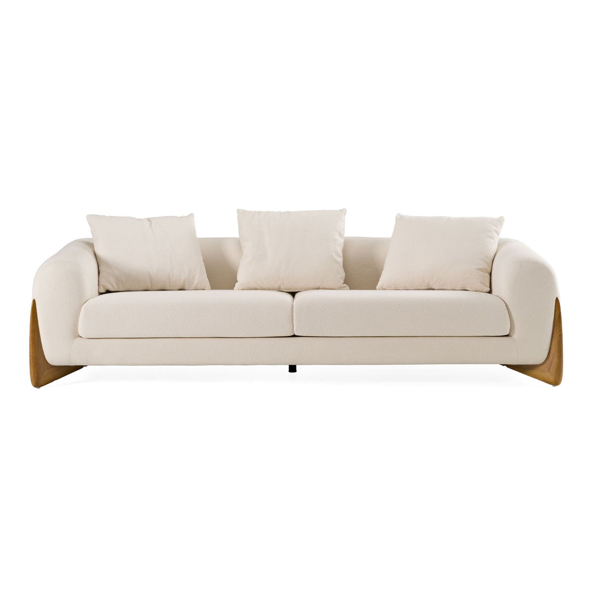 Palacio 100" Cream Fabric and Walnut Sofa