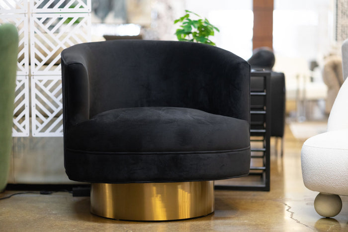 Bergen Modern Black Fabric with Brushed Gold Accent Chair