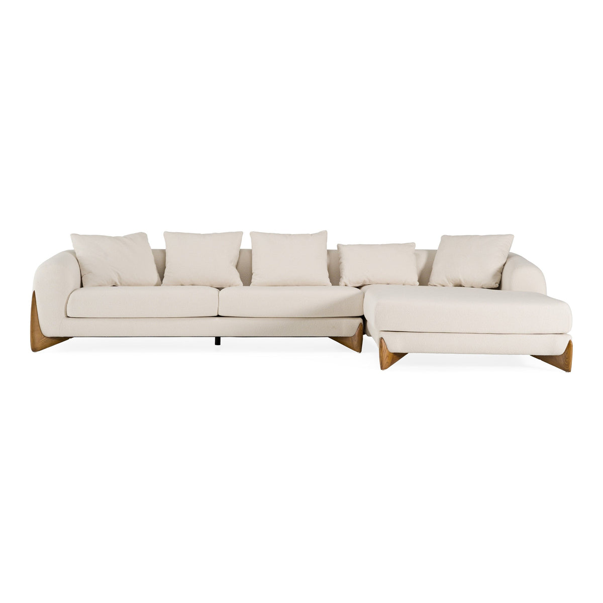 Palacio 138" Cream Fabric and Walnut RAF Sectional Sofa