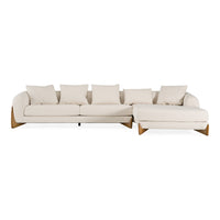 Palacio 138" Cream Fabric and Walnut RAF Sectional Sofa