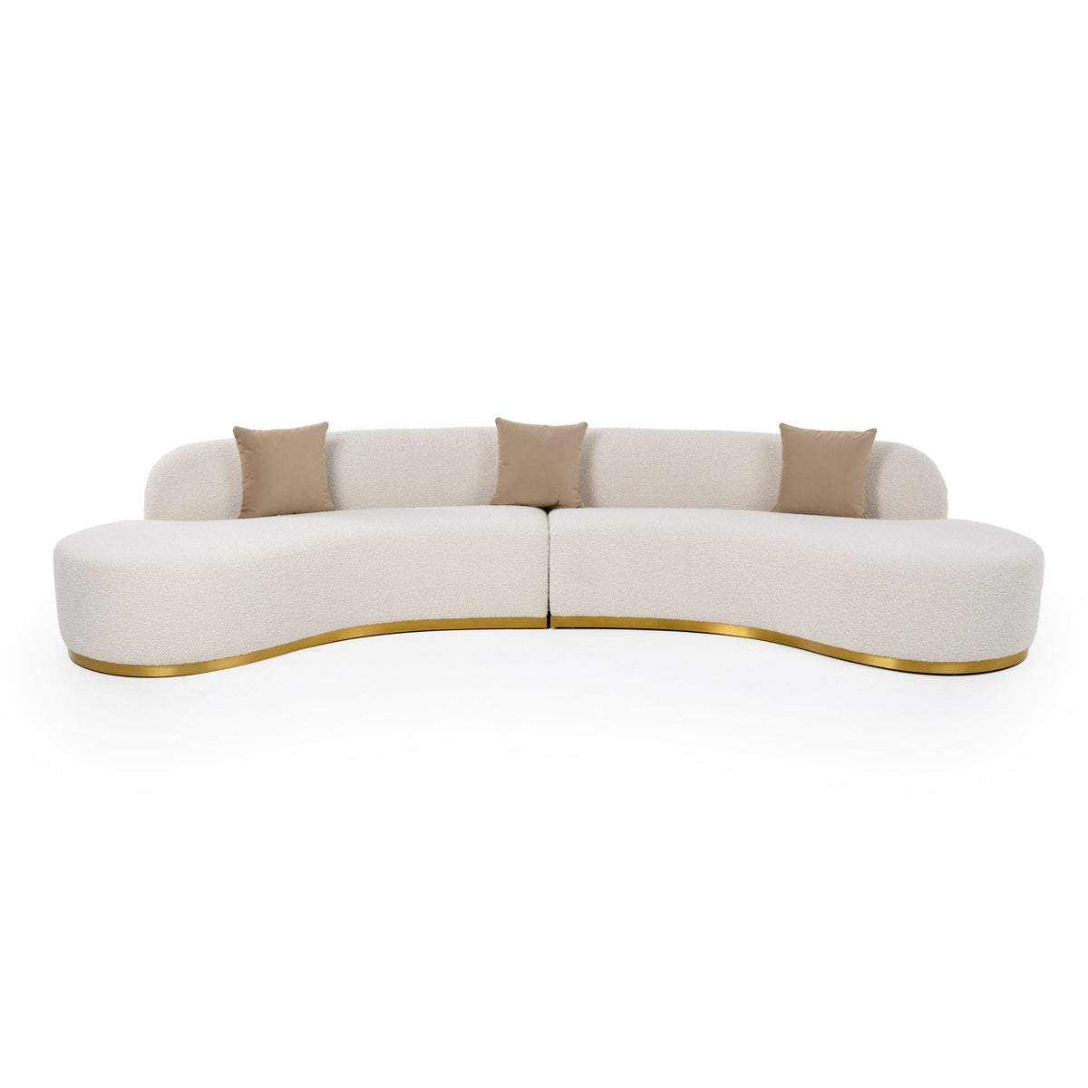 Giovanni 150" Glam Beige Fabric Curved Sectional Sofa with Beige Pillows