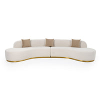 Giovanni 150" Glam Beige Fabric Curved Sectional Sofa with Beige Pillows
