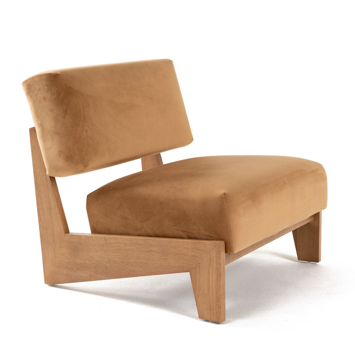 Kenna Mid-Century Modern Camel Velvet & Chestnut Accent Chair