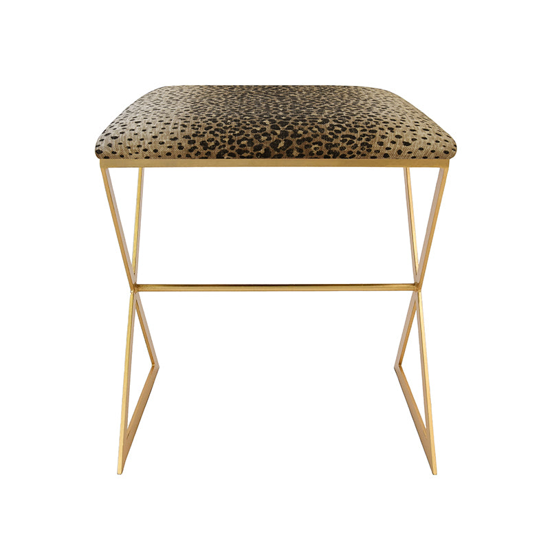 Emani Luxe Cheetah Velvet & Gold Ottoman