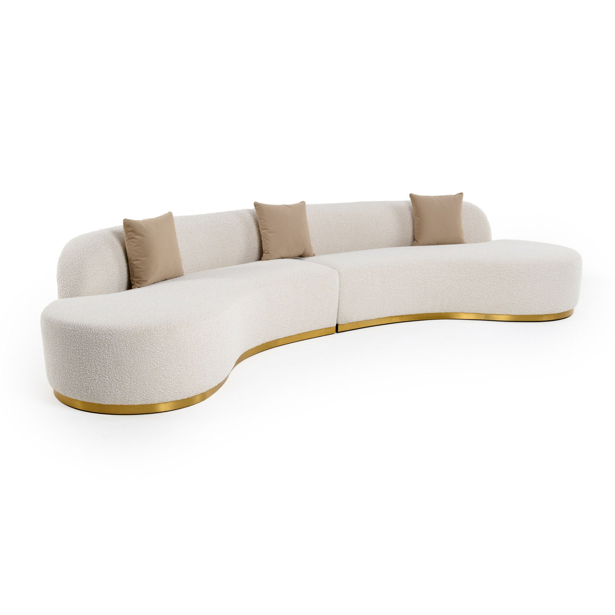 Giovanni 150" Glam Beige Fabric Curved Sectional Sofa with Beige Pillows