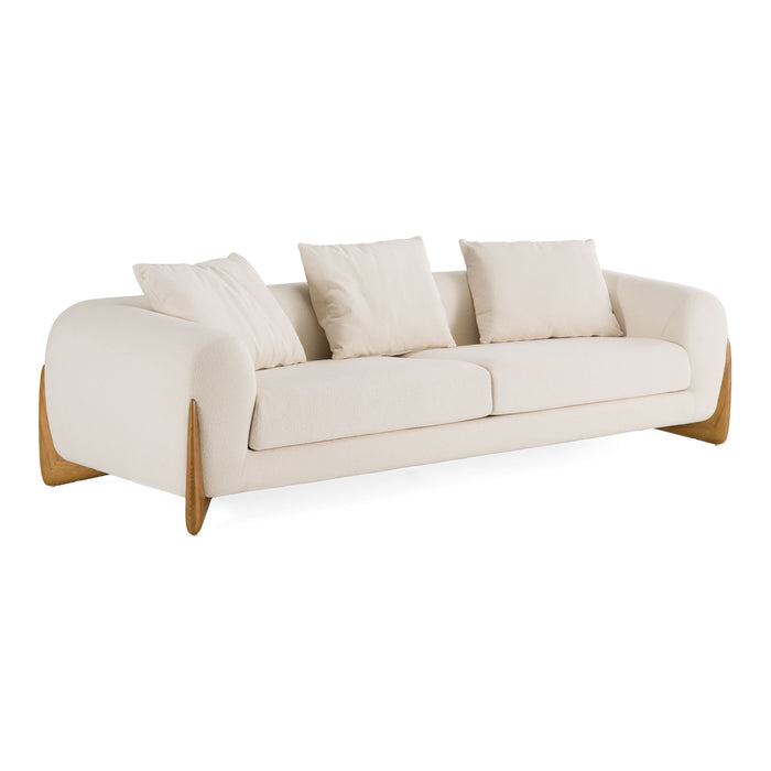 Palacio 100" Cream Fabric and Walnut Sofa