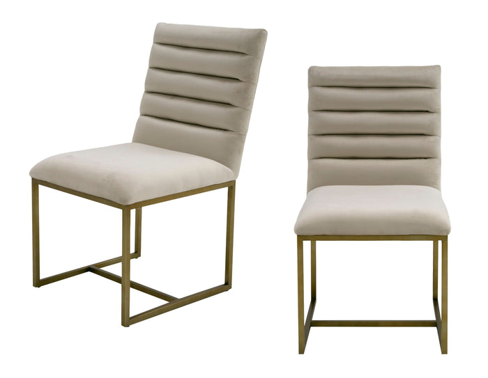 Isolde Modern Beige Velvet & Brushed Gold Dining Chairs (Set of 2)