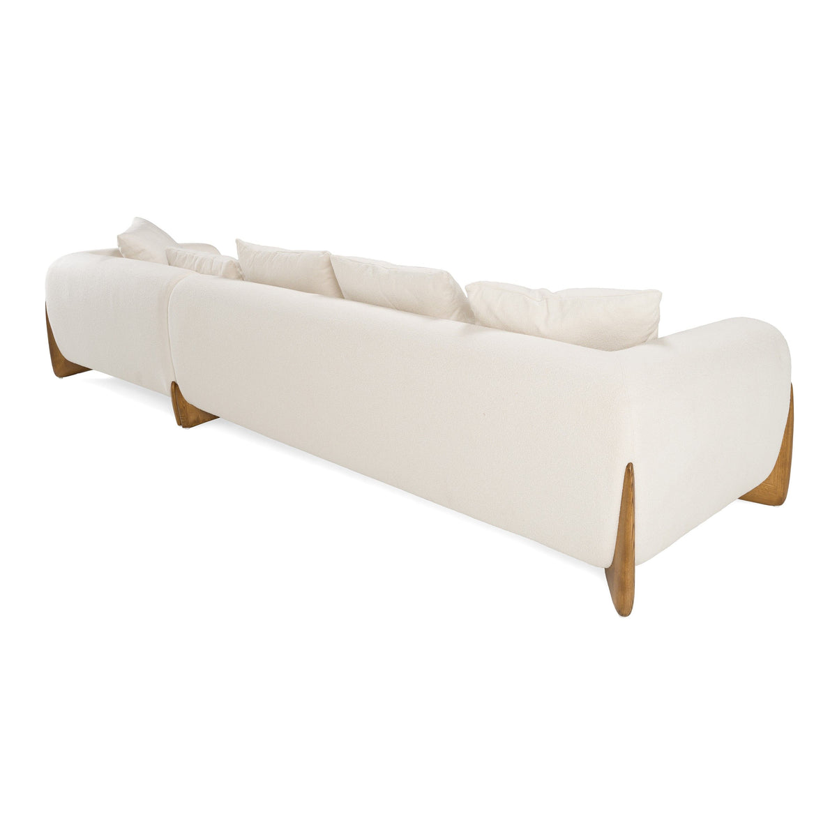 Palacio 138" Cream Fabric and Walnut RAF Sectional Sofa