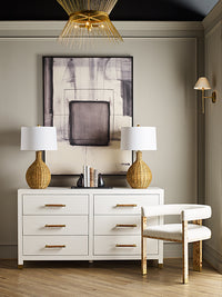 Ezra White Linen/Gold & Burl Wood Chair