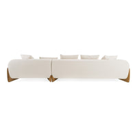 Palacio 138" Cream Fabric and Walnut RAF Sectional Sofa