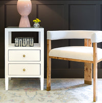 Ezra White Linen/Gold & Burl Wood Chair